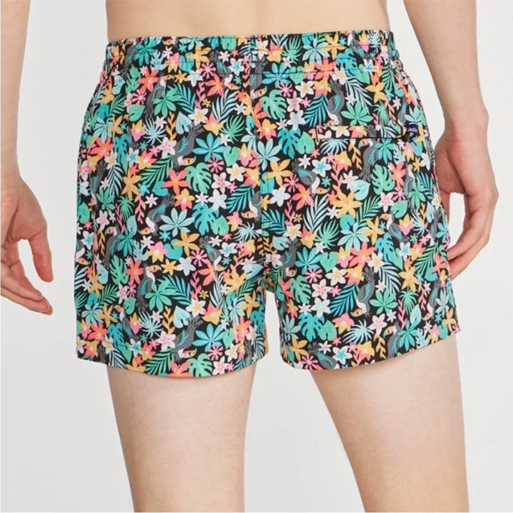 Chubbies The Bloomerangs Men Small Black Floral Elastic Classic Swim‎ Trunks